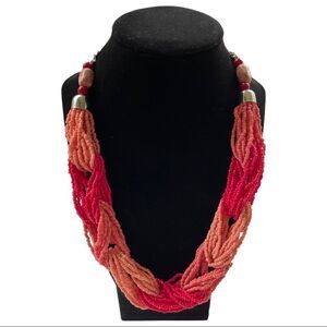 Multi Strand Intertwined Seed Bead Statement Necklace • Coral Tones • NWOT